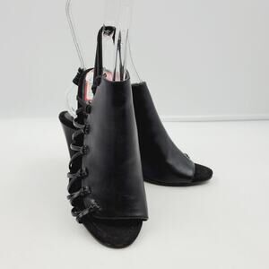 New York Transit Black Vegan Leather Wedge Sandal, Size 7 M  **NEW**